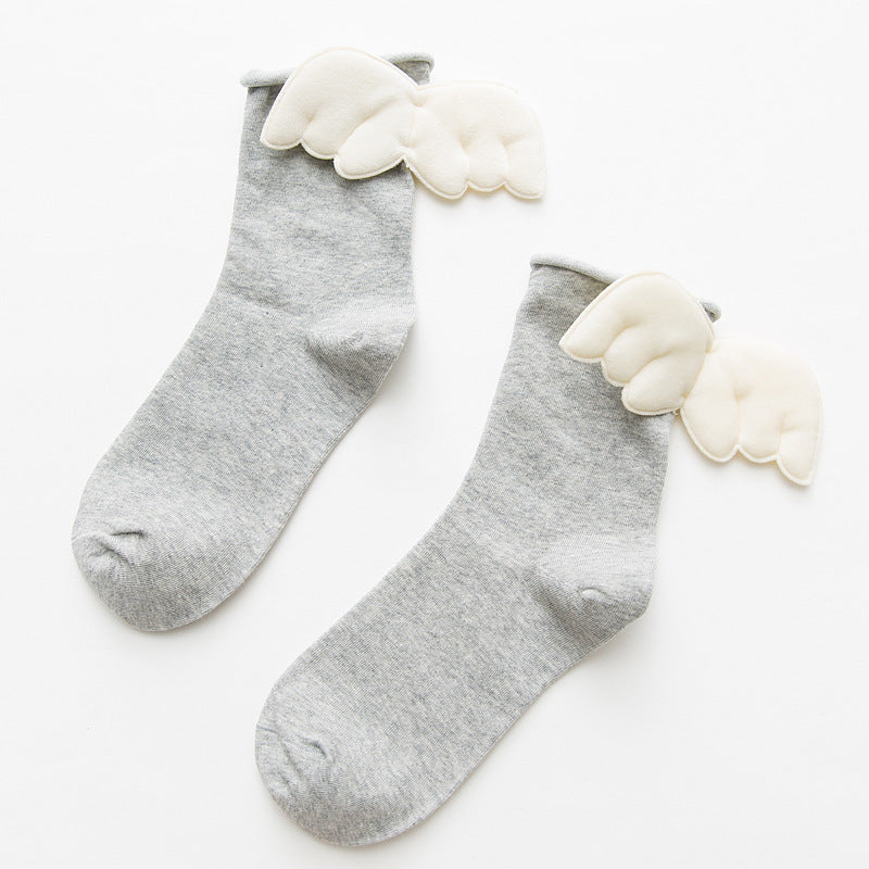 Women's Socks Solid Color Curled Heel 3D Big Wings