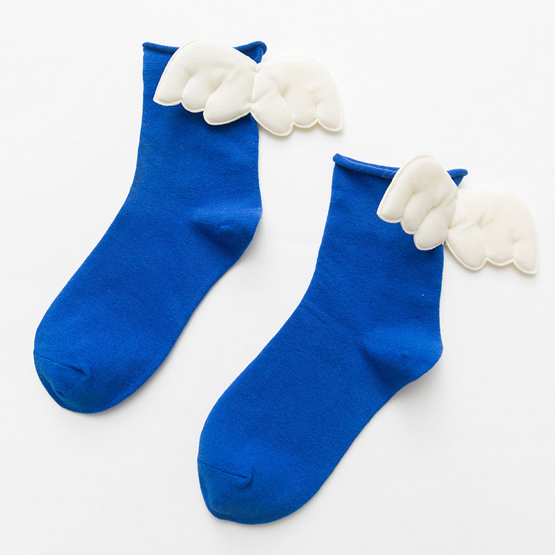 Women's Socks Solid Color Curled Heel 3D Big Wings
