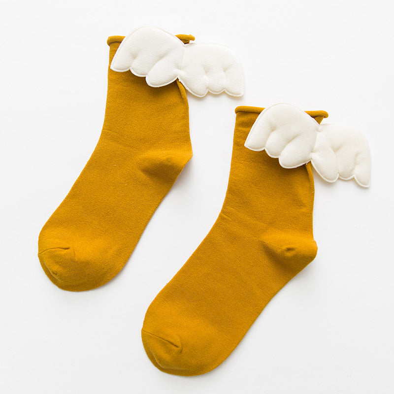 Women's Socks Solid Color Curled Heel 3D Big Wings