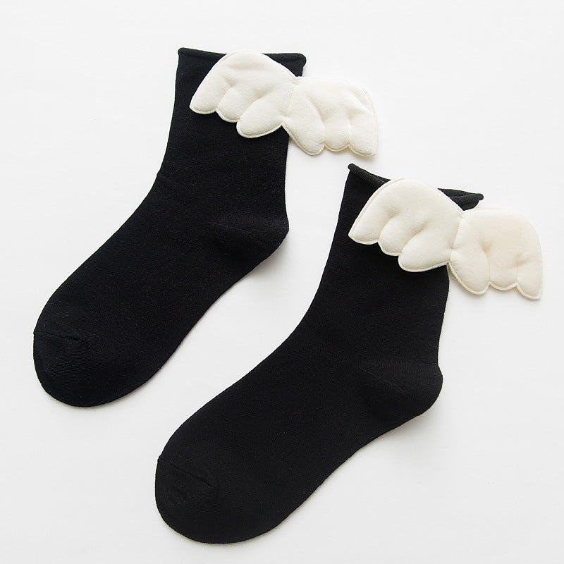 Women's Socks Solid Color Curled Heel 3D Big Wings