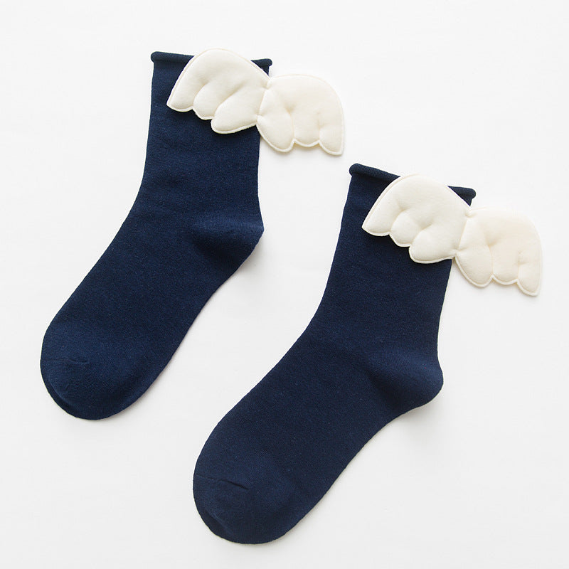 Women's Socks Solid Color Curled Heel 3D Big Wings