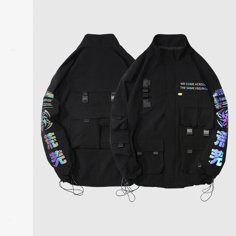 Three-dimensional Multi-pocket Functional Wind Reflective Printing Jacket Men