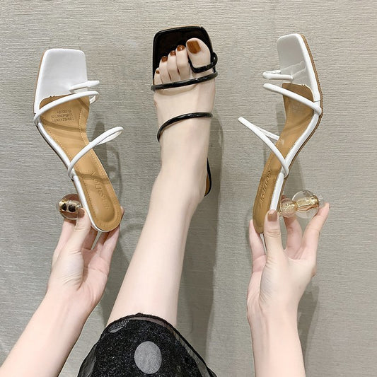 Large Size Korean Style Square Toe Thin Strap Gourd Heel High Heel Sandals Women's Shoes