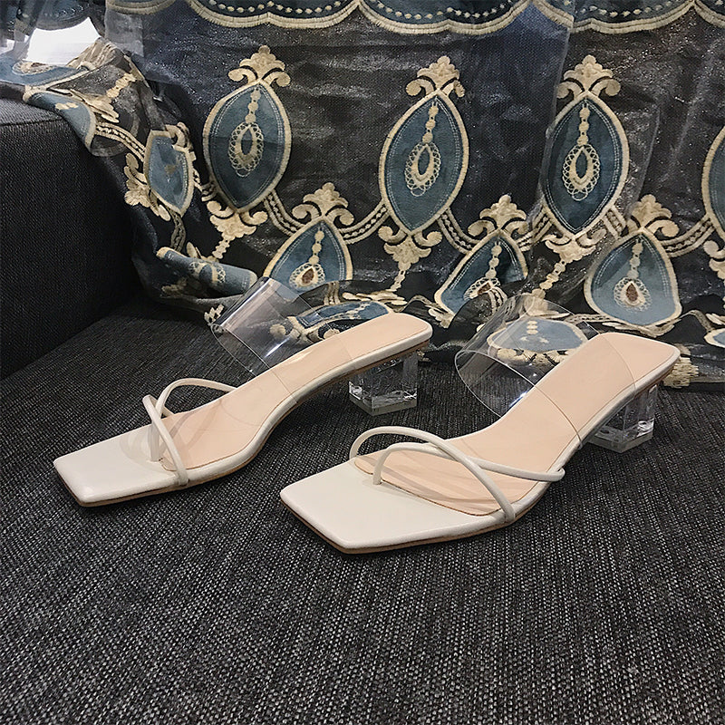 New Style Sandals Women's Thick High-Heeled Sandals With Square Head Transparent