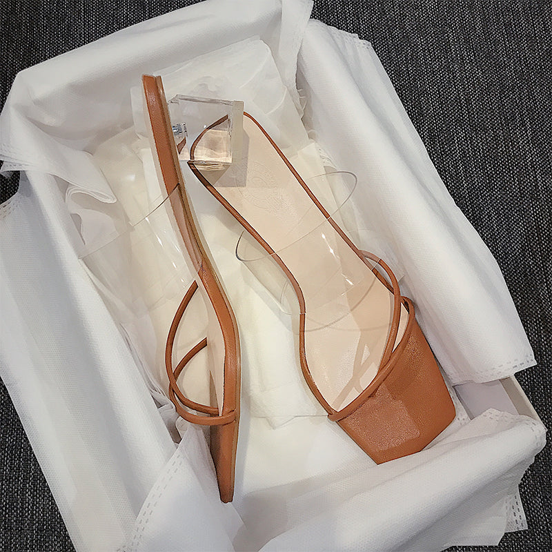 New Style Sandals Women's Thick High-Heeled Sandals With Square Head Transparent