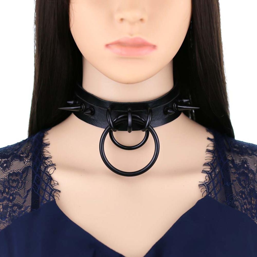 Punk Choker Rivet Buckle Spike Collar Necklace Black  Mens Womens