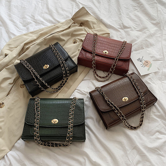 Stone Grain Chain Small Square Bag Fashion Messenger Shoulder Bag