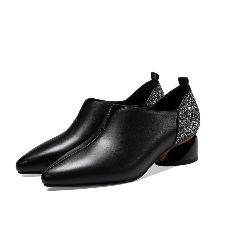 Pointed Thick Heel Moccasins Women's Mid-heel Shoes