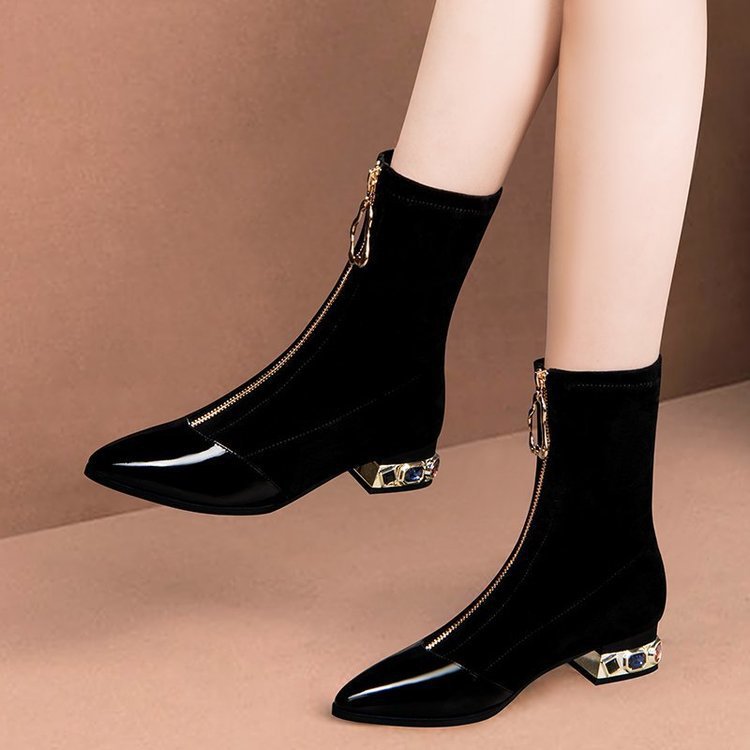 Simple Casual Women's Boots With Pointed Zipper
