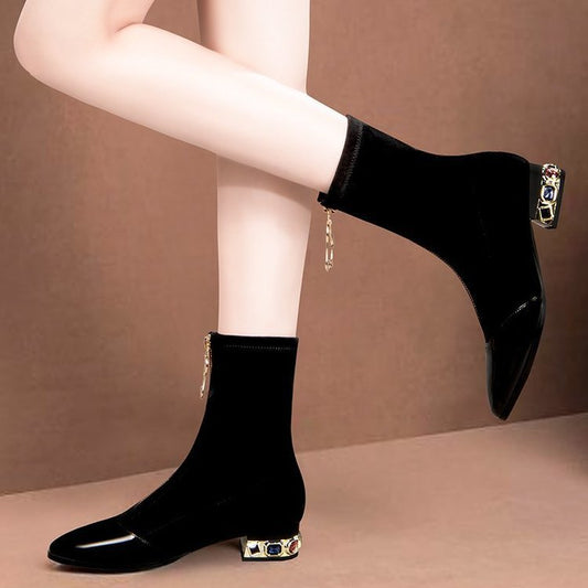 Simple Casual Women's Boots With Pointed Zipper