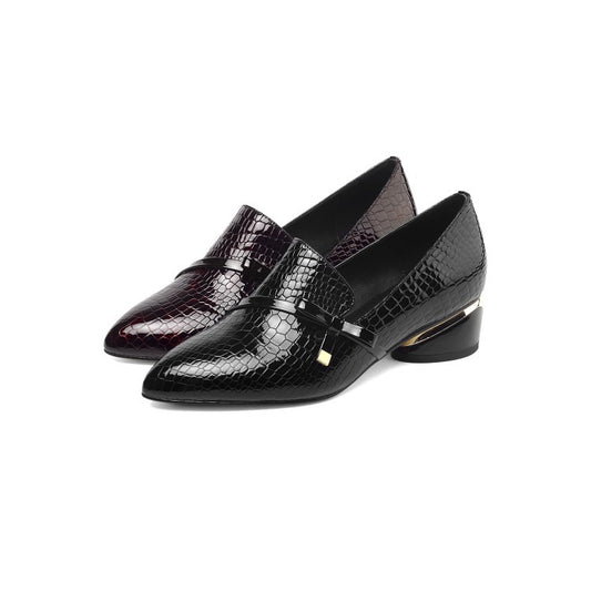 New Leather Mid-Heel Pointed Toe Small Leather Shoes High Heel Women's Shoes