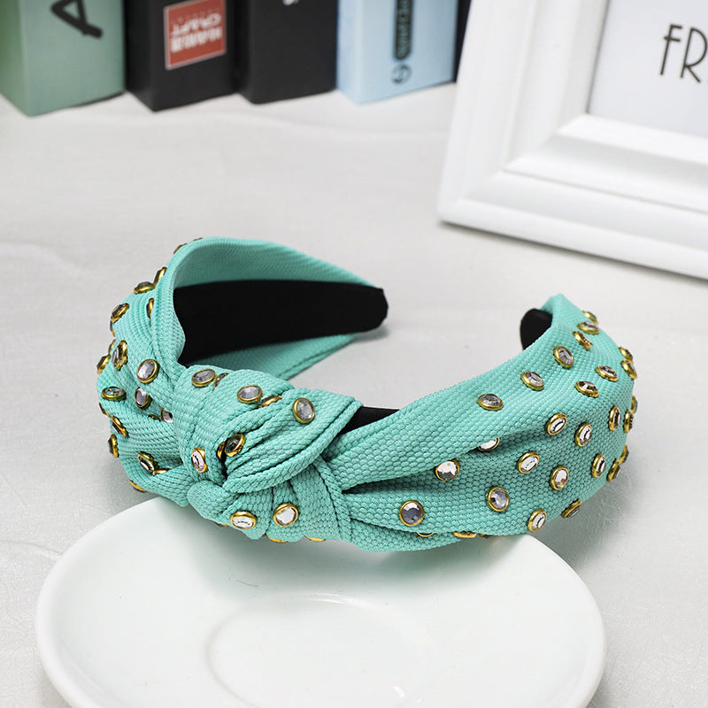 Knotted Headband With Edging Rhinestones In The Middle