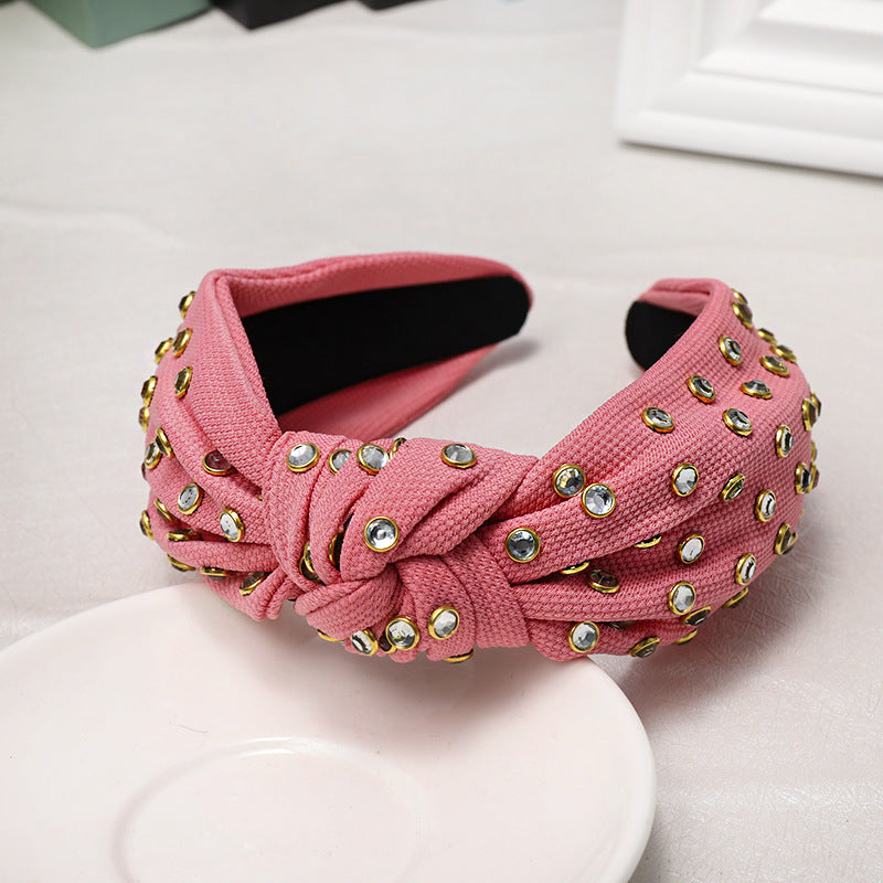 Knotted Headband With Edging Rhinestones In The Middle