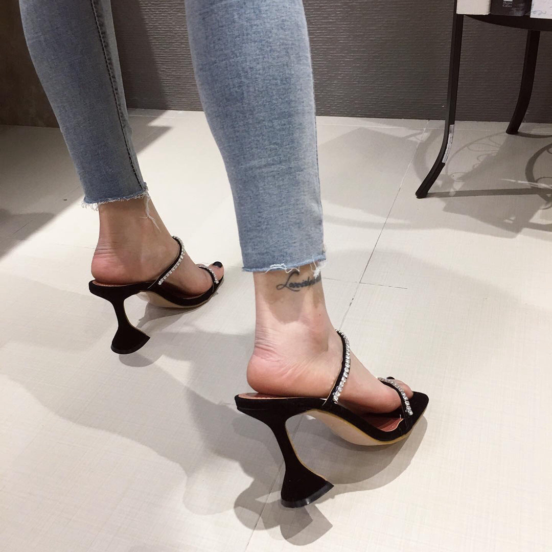 Wine Glass And Suede Leopard-print Rhinestone Sandals
