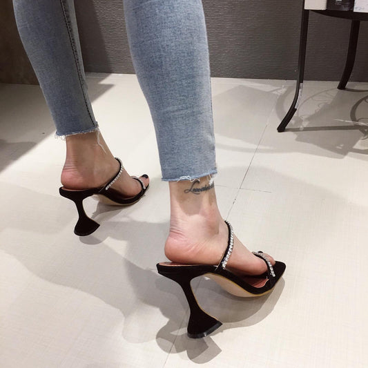 Wine Glass And Suede Leopard-print Rhinestone Sandals