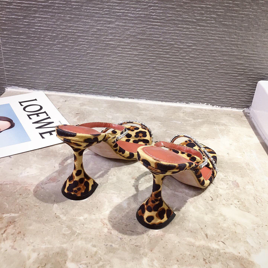 Wine Glass And Suede Leopard-print Rhinestone Sandals