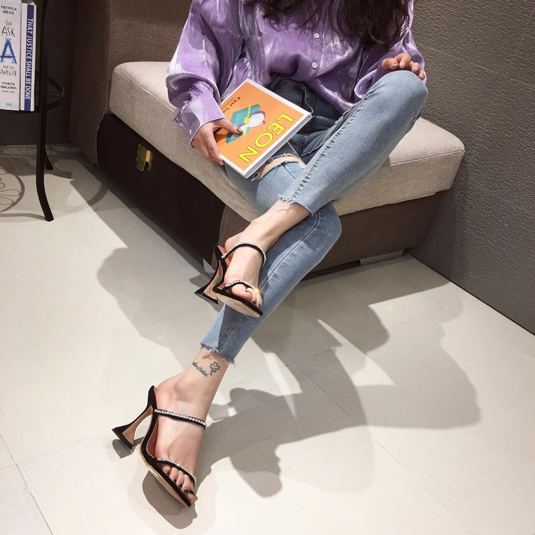 Wine Glass And Suede Leopard-print Rhinestone Sandals