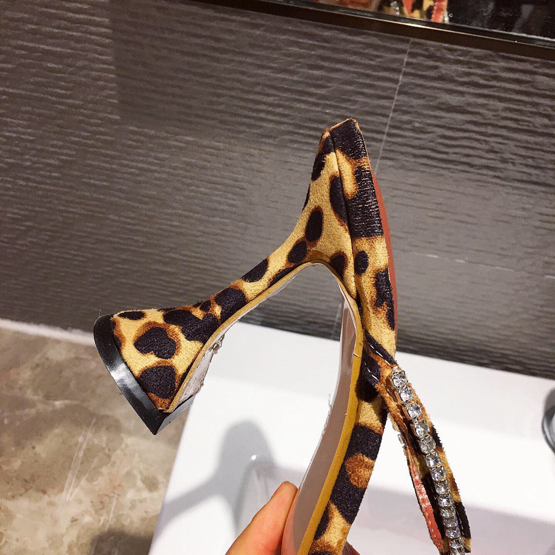 Wine Glass And Suede Leopard-print Rhinestone Sandals