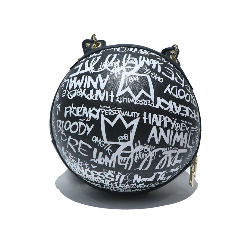 New Round Personalized Painted Graffiti Basketball Bag Chain Small Round Bag
