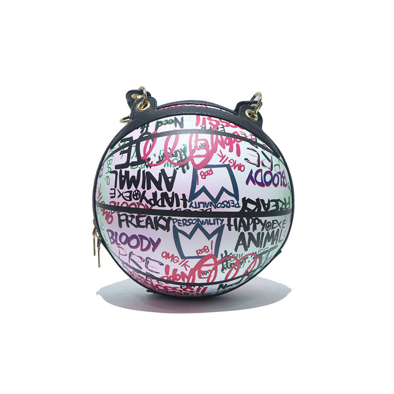 New Round Personalized Painted Graffiti Basketball Bag Chain Small Round Bag