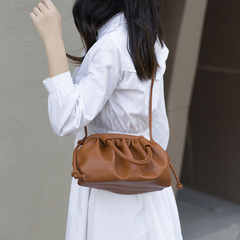 The New Trendy Leather Hand Carry Messenger Handbag Underarm Bag Fold Dumpling Bag