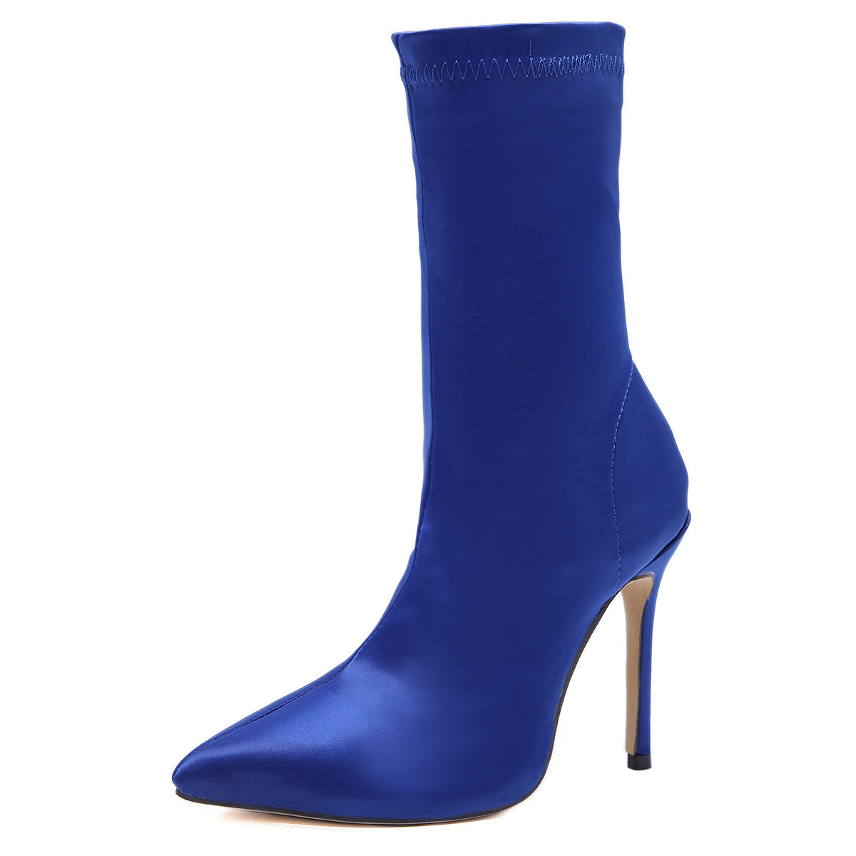 Satin Boots Mid Tube Short Boots Stiletto Pointed High Heel Mid Tube Boots