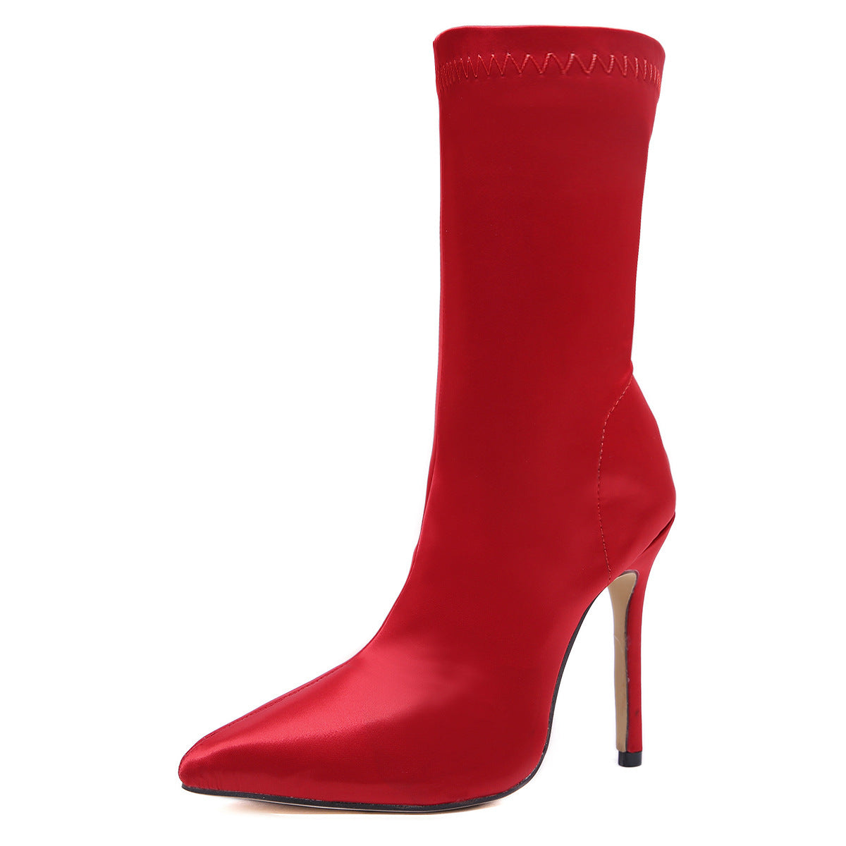 Satin Boots Mid Tube Short Boots Stiletto Pointed High Heel Mid Tube Boots