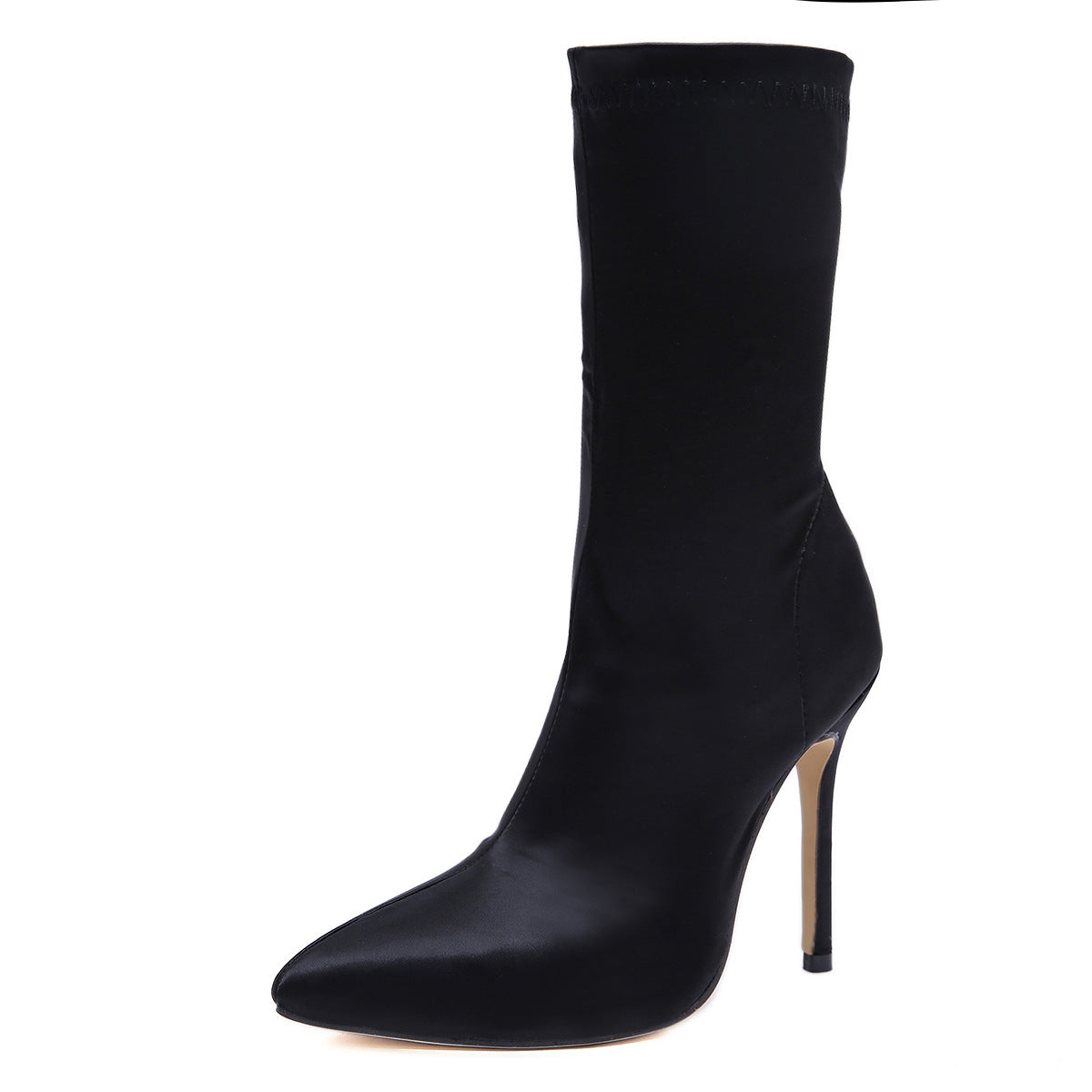 Satin Boots Mid Tube Short Boots Stiletto Pointed High Heel Mid Tube Boots