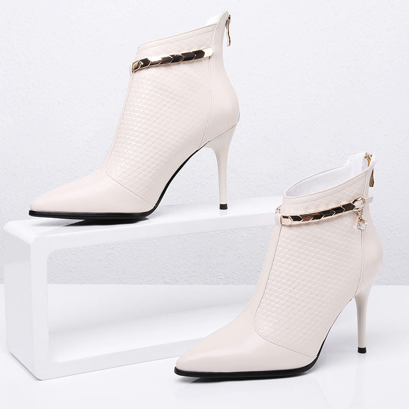Pointed Back Zipper Stiletto High Heel Women's Boots