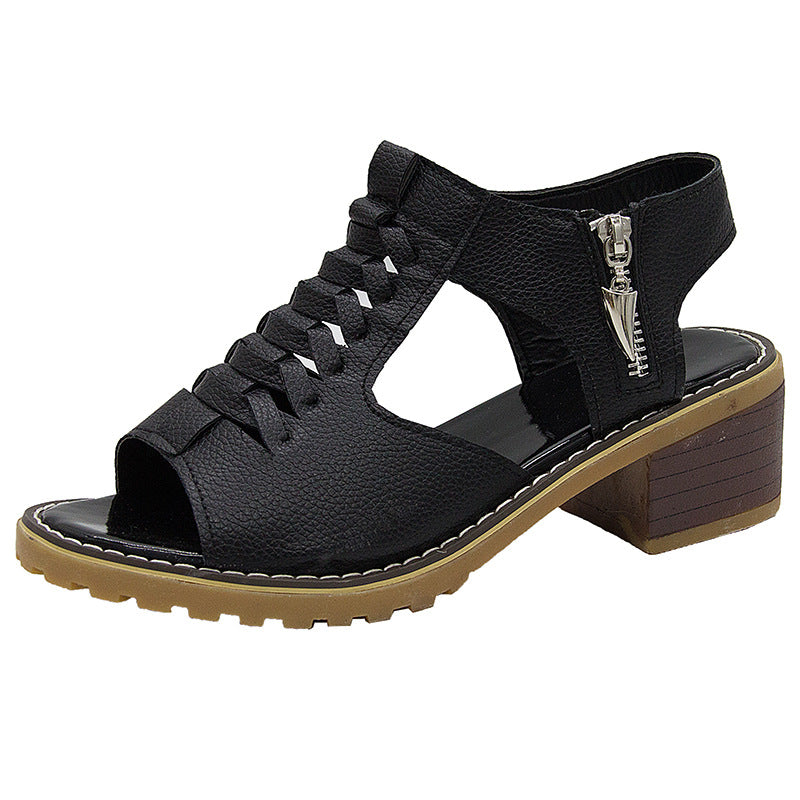 Round Toe Side Zipper Casual Student Sandals