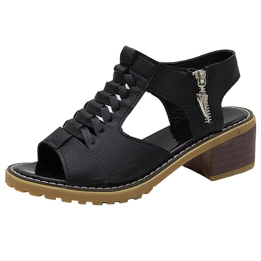 Round Toe Side Zipper Casual Student Sandals