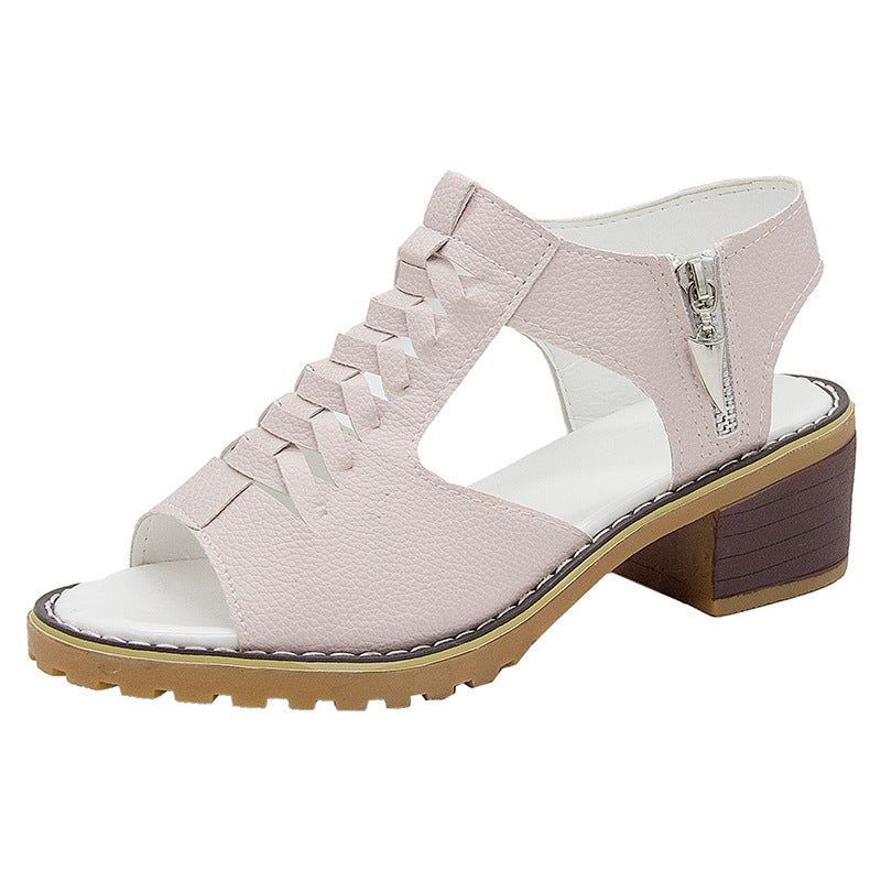 Round Toe Side Zipper Casual Student Sandals