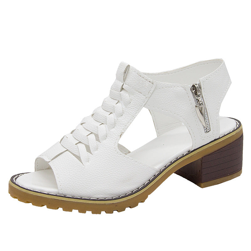 Round Toe Side Zipper Casual Student Sandals