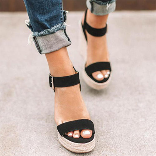 Fish Mouth Sandals With Trifle Sole Wedge Belt Buckle