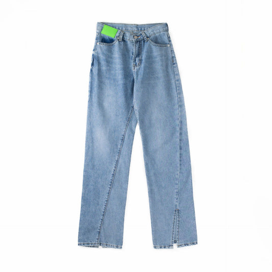 Fluorescent Lizard Skin Twisted Slit Jeans Lady