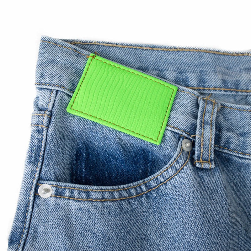 Fluorescent Lizard Skin Twisted Slit Jeans Lady