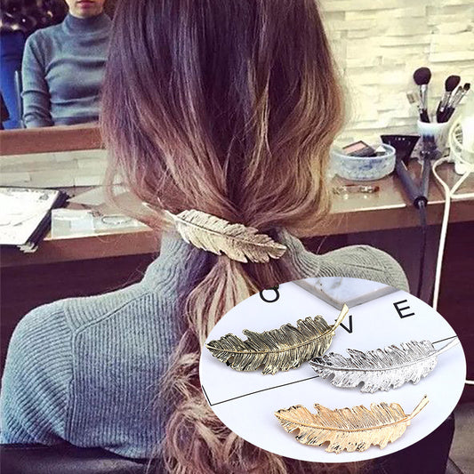 Korean Version Of Creative Headdress Retro Exaggerated Feather Leaf Spring Hairpin