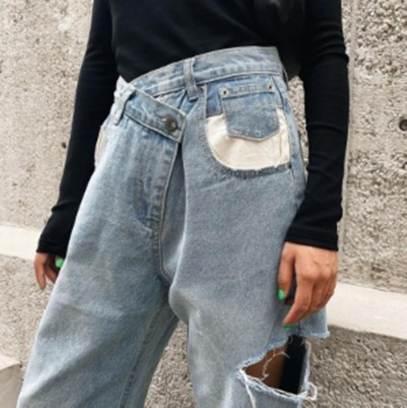 Ripped Jeans til damer med høj talje, afslappede og slim-fit