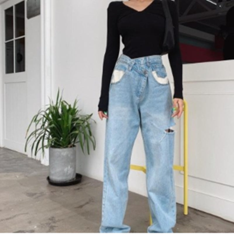 Ripped Jeans til damer med høj talje, afslappede og slim-fit