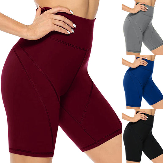 Tight High Waist Yoga Pants Women's Sports Shorts Solid Color