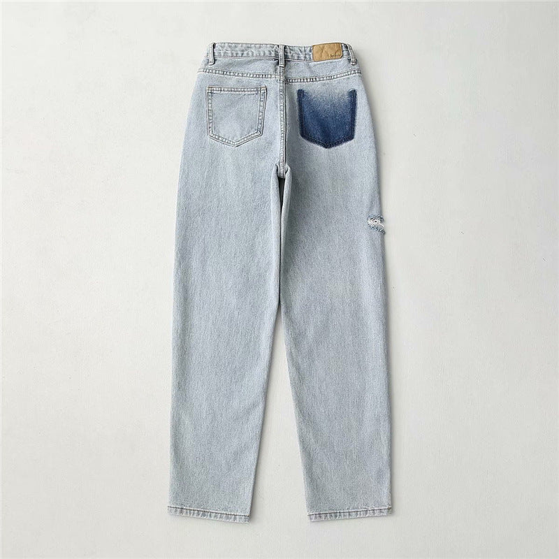 Women's ripped jeans are thin and loose in summer