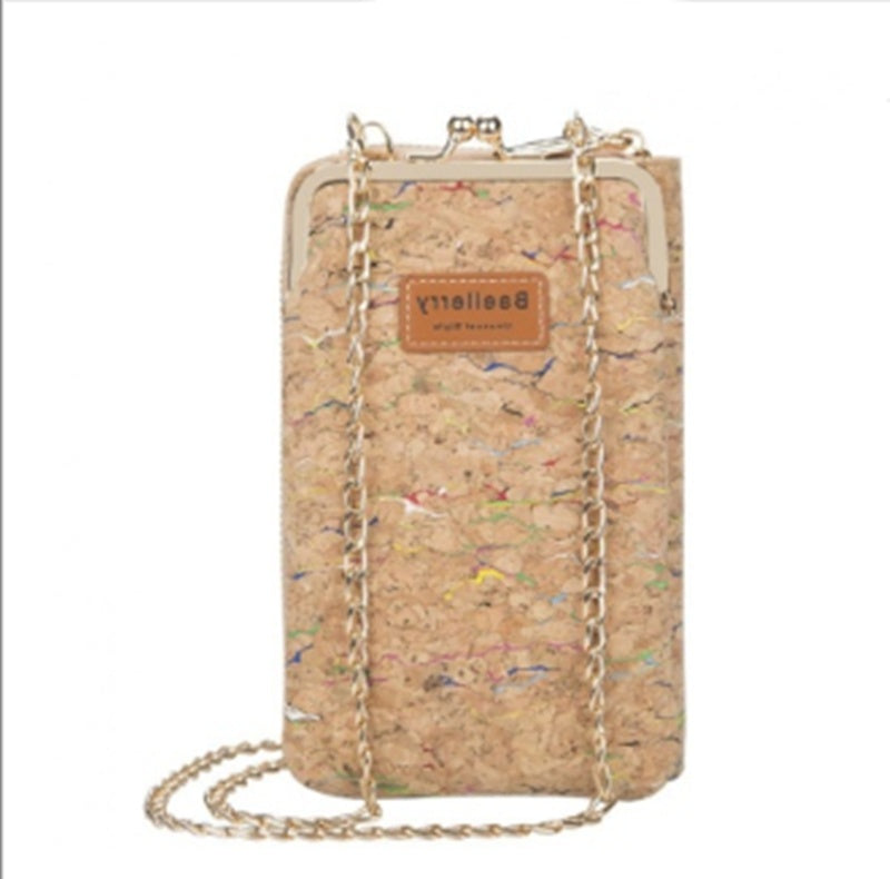 Diagonal Phone Bag Retro Wood Grain Printing Soft Leather
