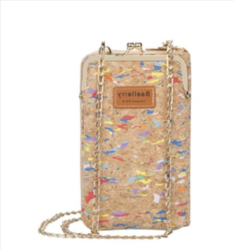 Diagonal Phone Bag Retro Wood Grain Printing Soft Leather