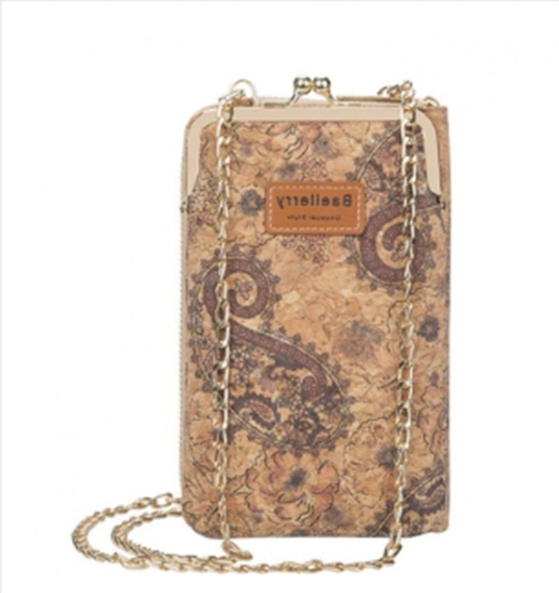 Diagonal Phone Bag Retro Wood Grain Printing Soft Leather