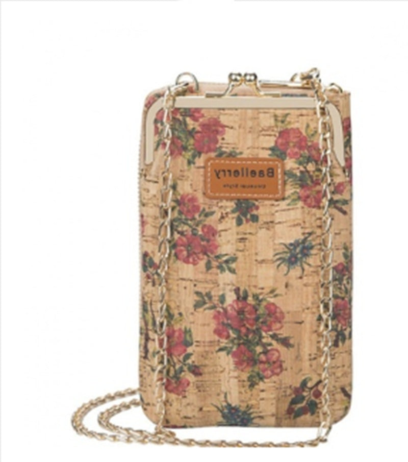 Diagonal Phone Bag Retro Wood Grain Printing Soft Leather