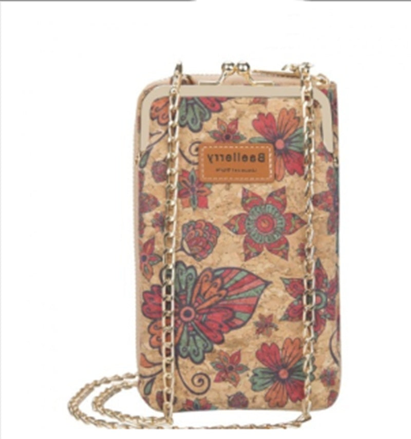 Diagonal Phone Bag Retro Wood Grain Printing Soft Leather