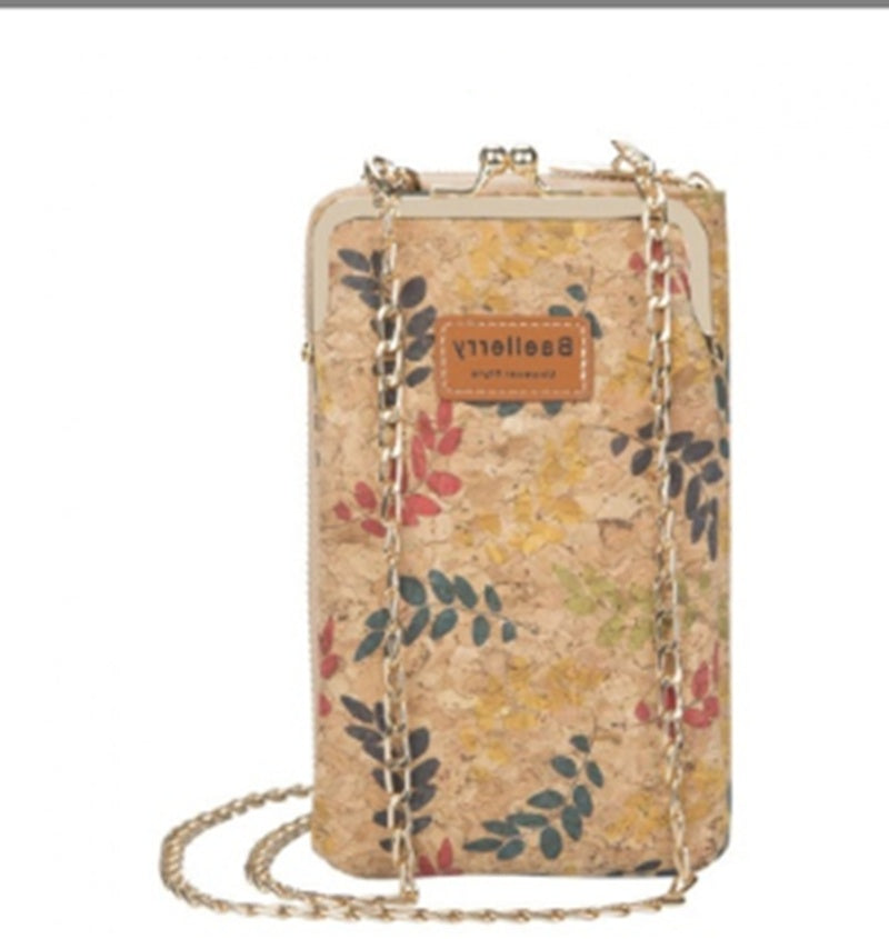 Diagonal Phone Bag Retro Wood Grain Printing Soft Leather