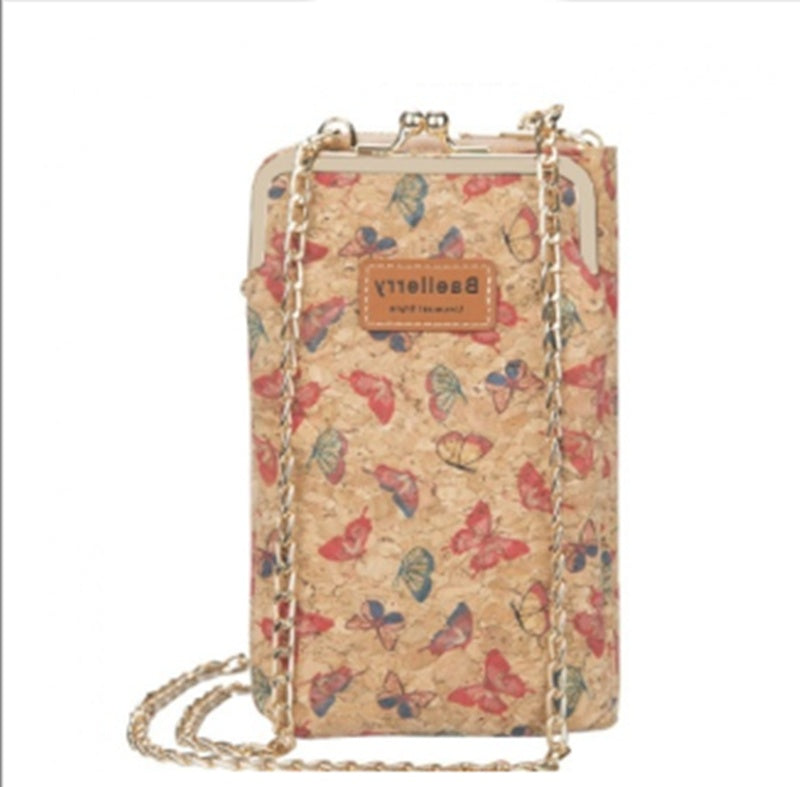 Diagonal Phone Bag Retro Wood Grain Printing Soft Leather