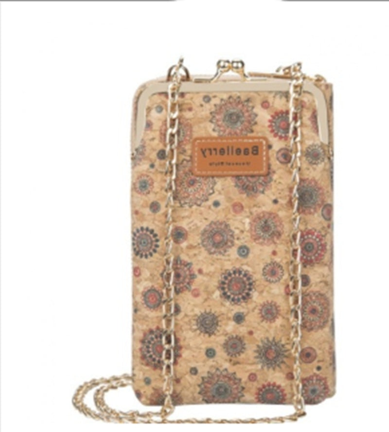 Diagonal Phone Bag Retro Wood Grain Printing Soft Leather
