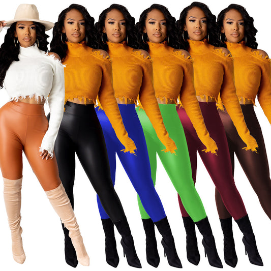 Calendered PU Imitation Polyester Calendered Slim Tights